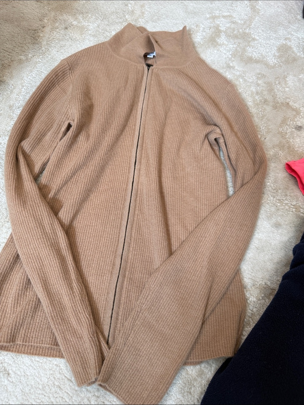 Camel Ribbed Zip-Front Jacket
